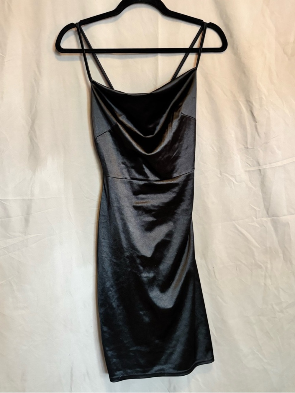 Forever 21 Black Satin Cowl Neck Mini Dress